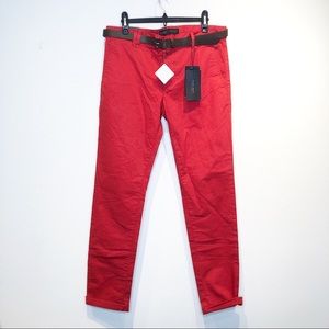 NWT Zara Men Red Flat Front Stretch Chino Pants